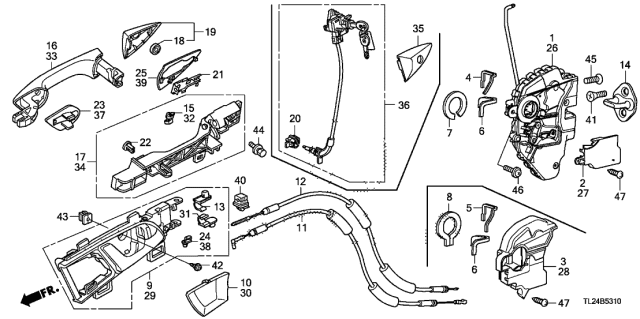 2010 Acura TSX Front Right Inside Door Handle Assembly (Premium Black) Diagram for 72120-TL2-A01ZA