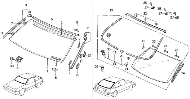1987 Acura Integra Windshield Spacer A Diagram for 67806-SB3-000