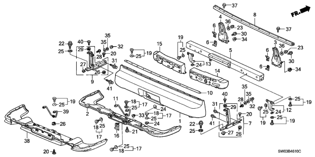 2001 Acura NSX Right Rear Bumper Beam Stay (Lower) Diagram for 71556-SL0-000
