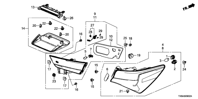 2021 Acura ILX Tail Lamps-Tail Lamp Assembly Grommet Diagram for 91626-TA0-A01