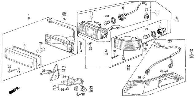 1988 Acura Integra Stay, Right Front Combination Diagram for 34331-SD2-000