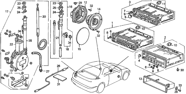 1993 Acura Integra Tuner Assembly, Automatic Radio (Am/Fm+Cassette 12.5Wx4) Diagram for 39100-SK7-A12