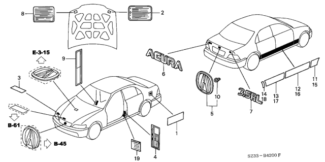 1998 Acura RL Label, Headlight Adjuster Caution Diagram for 33406-SP0-A00