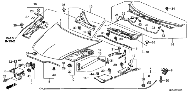 2010 Acura RL Hood-Release Handle Lever Diagram for 74135-SJA-A01ZD
