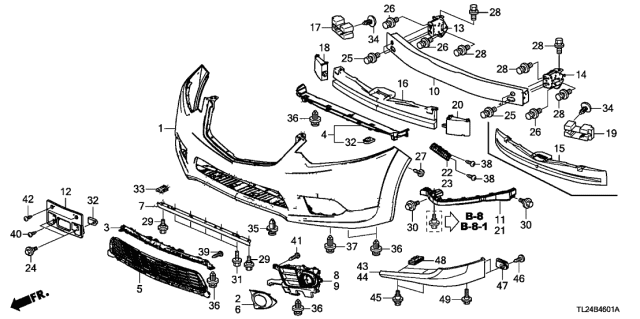 2012 Acura TSX Front Bumper-Reinforcement Plate Diagram for 71105-TL0-G10