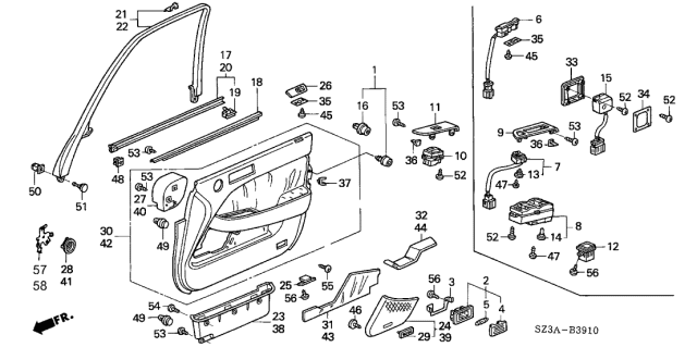 2004 Acura RL Power Window Master Switch Assembly Diagram for 35750-SZ3-A05