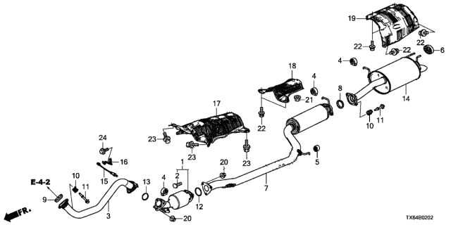2016 Acura ILX Exhaust Muffler Pipe Converter Diagram for 18150-R4H-A00