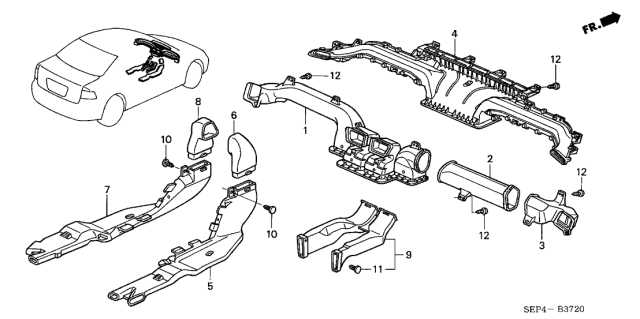 2006 Acura TL Duct, Right Rear Heater Joint Diagram for 83332-SDA-A00