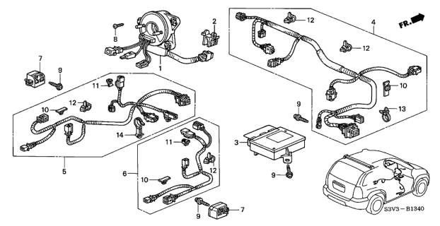 2002 Acura MDX Wire Harness, SRS Main Diagram for 77961-S3V-A00