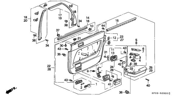 1991 Acura Legend Lining, Right Rear Door *Nh172L/Yr147L* (Leather) Diagram for 83700-SP0-A10ZC
