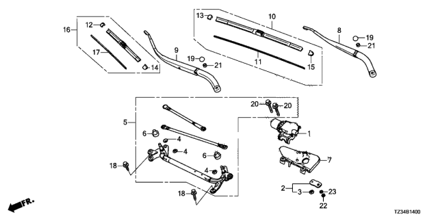 2015 Acura TLX Motor Front Wiper Diagram for 76505-TZ3-A01