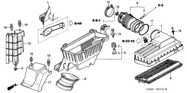 2002 Acura CL Air Cleaner Element Diagram for 17220-PGE-A00