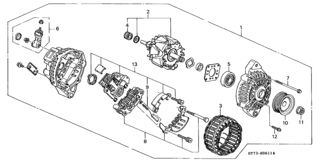 1997 Acura Integra Bearing, Rear Generator Diagram for 31111-P08-J02