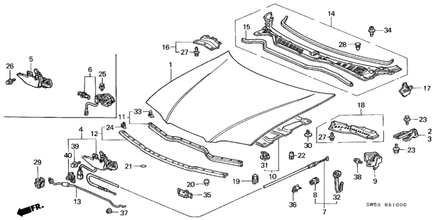 1997 Acura TL Hood Lock Assembly Diagram for 74120-SW5-A01