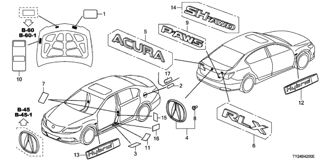 2020 Acura RLX Rear Set P-AWS Emblem Diagram for 75743-TY2-A11