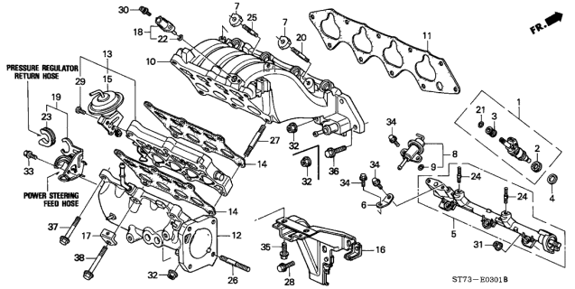 1998 Acura Integra Fuel Injector Set Diagram for 06164-P72-010