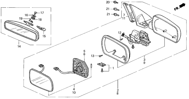 1993 Acura Legend Passenger Side Door Mirror Assembly (Frost White) (Heated) Diagram for 76200-SP0-A11ZA
