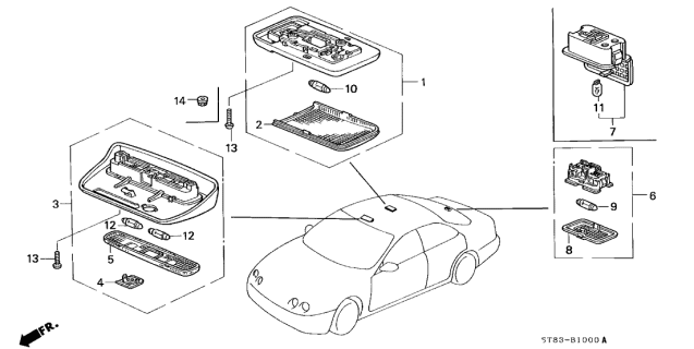 2000 Acura Integra Light Assembly, Interior (Mild Beige) (Sunroof) (Daiichi) Diagram for 34250-ST8-003ZC