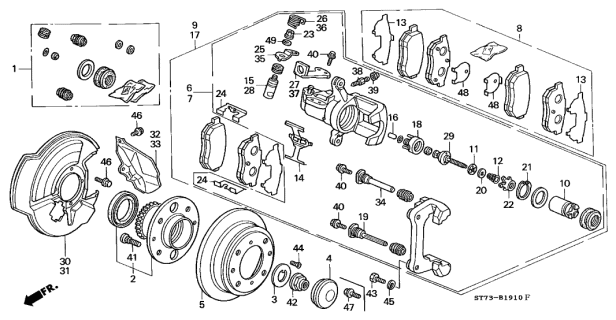 1995 Acura Integra Left Rear Caliper Sub-Assembly (Reman) Diagram for 43019-S04-003RM