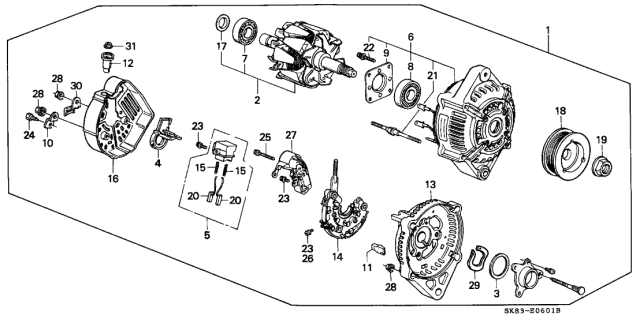 1992 Acura Integra Rectifier Assembly Diagram for 31127-PT2-003