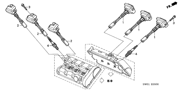 2001 Acura NSX Ignition Coil - Spark Plug Diagram