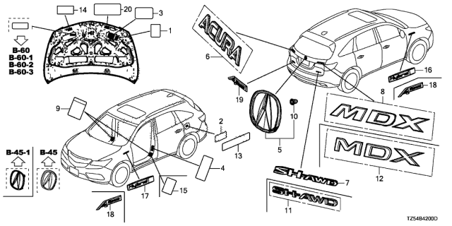 2020 Acura MDX Rear Emblem Set (Mdx) Diagram for 75722-TZ5-A20