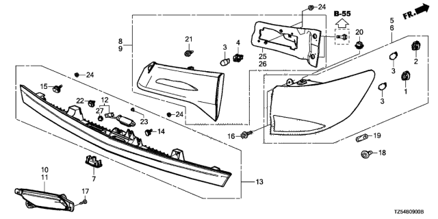 2015 Acura MDX Tail Lamp Assembly Upper Clip Diagram for 90650-TZ5-A01