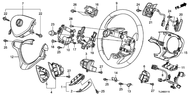 2011 Acura TSX Steering Wheel-Steering Wheel Bolt Diagram for 90161-SV4-003