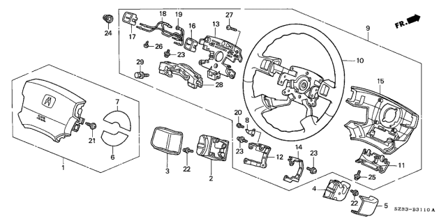 1997 Acura RL Driver Airbag Assembly (Medium Taupe) Diagram for 06770-SZ3-A90ZC