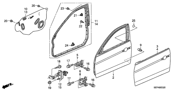 2008 Acura TL Right Front Door Sub-Seal Diagram for 72325-SEP-A11