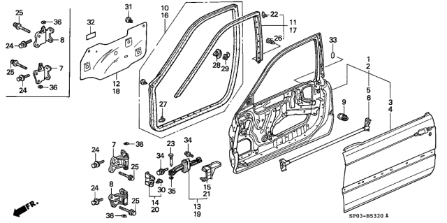 1992 Acura Legend Seal B, Door Panel Hole Diagram for 91656-SP0-000
