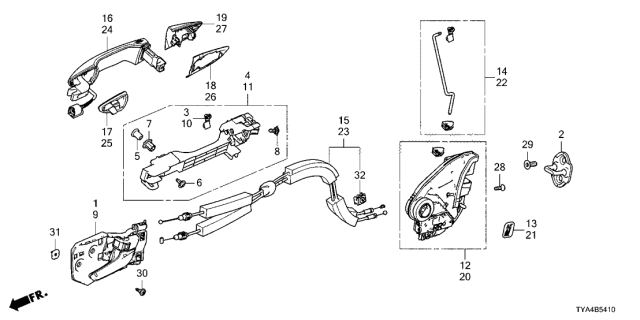 2022 Acura MDX Left Rear Latch Assembly Diagram for 72650-TVA-A02
