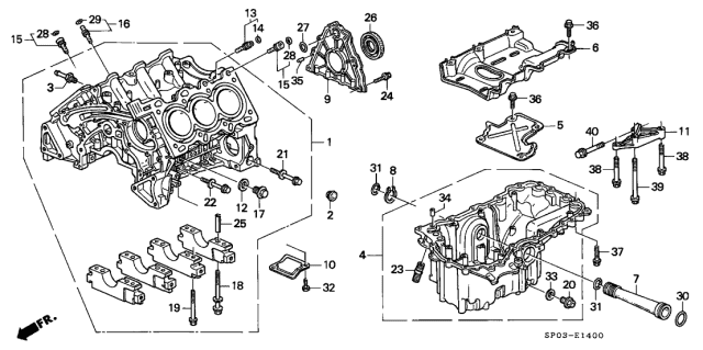1994 Acura Legend Block Assembly, Cylinder Diagram for 11000-PY3-010