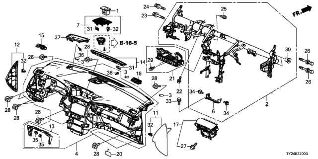 2014 Acura RLX Panel Assembly, Instrument (Premium Black) Diagram for 77100-TY2-A00ZA