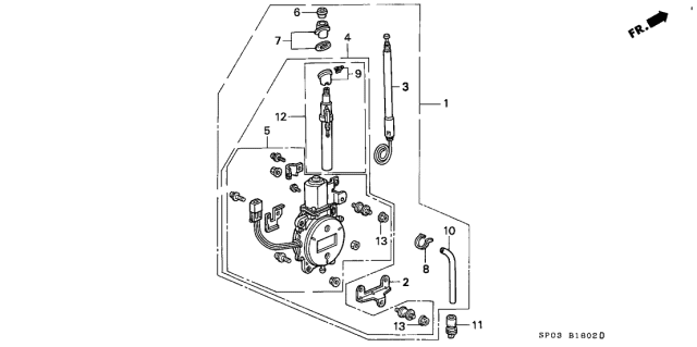 1991 Acura Legend Mast Assembly Diagram for 39152-SP0-A02