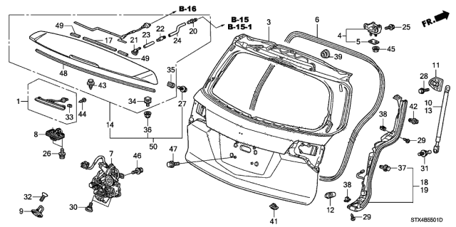 2013 Acura MDX Tailgate Lock And Closer Assembly Diagram for 74800-TK8-A01