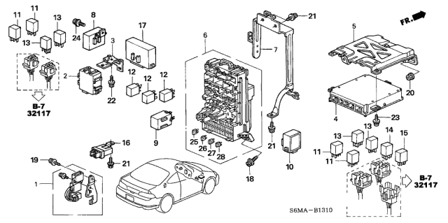 2006 Acura RSX Fuse Box Assembly Diagram for 38200-S6M-A02