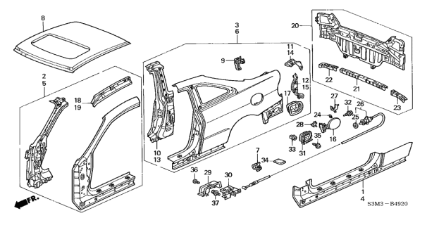 2002 Acura CL Panel, Passenger Side Sill Diagram for 04631-S3M-A00ZZ