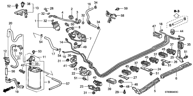 1998 Acura Integra Hose, Fuel Feed Diagram for 16722-P72-003