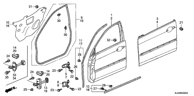 2010 Acura RL Sub-Seal, Left Front Door (Lower) Diagram for 72368-SJA-A01