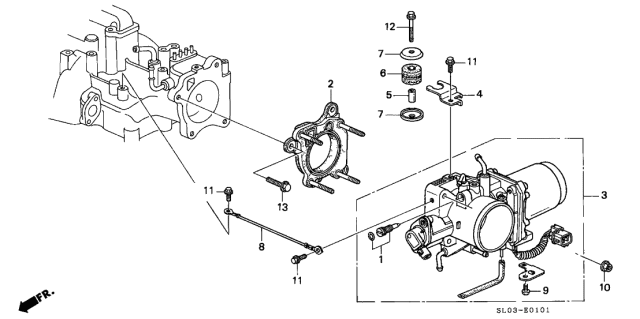 1997 Acura NSX Throttle Body Assembly (Kb04A) Diagram for 16400-PR7-A32