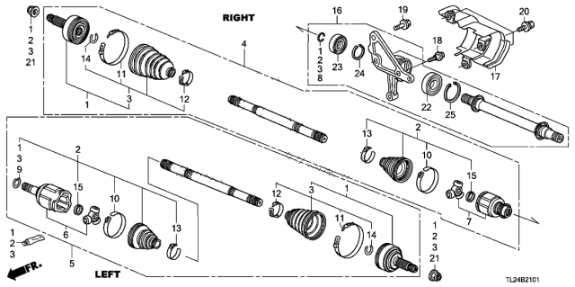 2012 Acura TSX Driver Side Driveshaft Assembly Diagram for 44306-TP1-A03