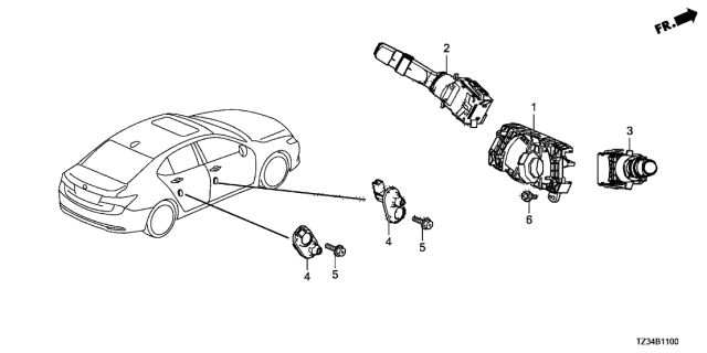 2019 Acura TLX Switch Assembly,Wiper Diagram for 35256-TZ3-K41