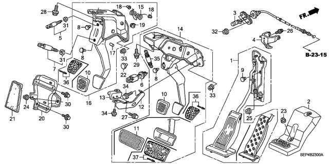 2004 Acura TL Pedal Assembly, Brake Diagram for 46600-SDA-A03