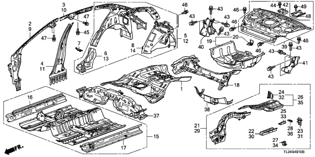 2010 Acura TSX Floor, Front Diagram for 65100-TL2-A00ZZ