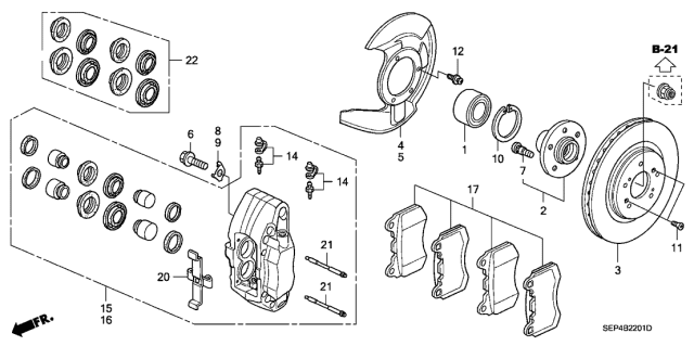 2004 Acura TL Front Disc Brake pads Diagram for 45022-SEP-A61