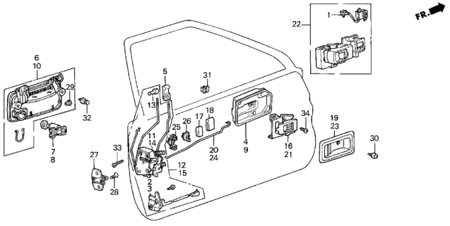 1986 Acura Integra Right Front Door Lock Assembly Diagram for 75410-SE7-A01
