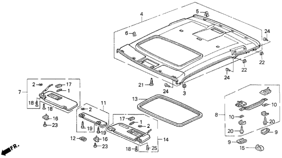 1992 Acura Legend Clip A, Roof Diagram for 83201-SP1-000