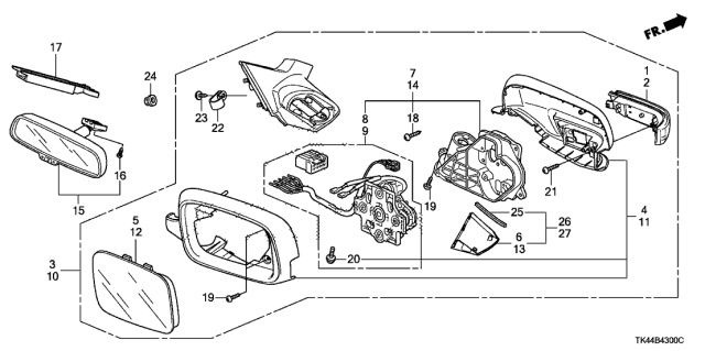 2012 Acura TL Passenger Side Housing Set (Forged Silver Metallic Ii) Diagram for 76201-TK4-A02ZK