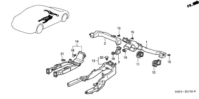 2000 Acura TL Duct Assembly, Rear Heater Diagram for 83331-S0K-A00
